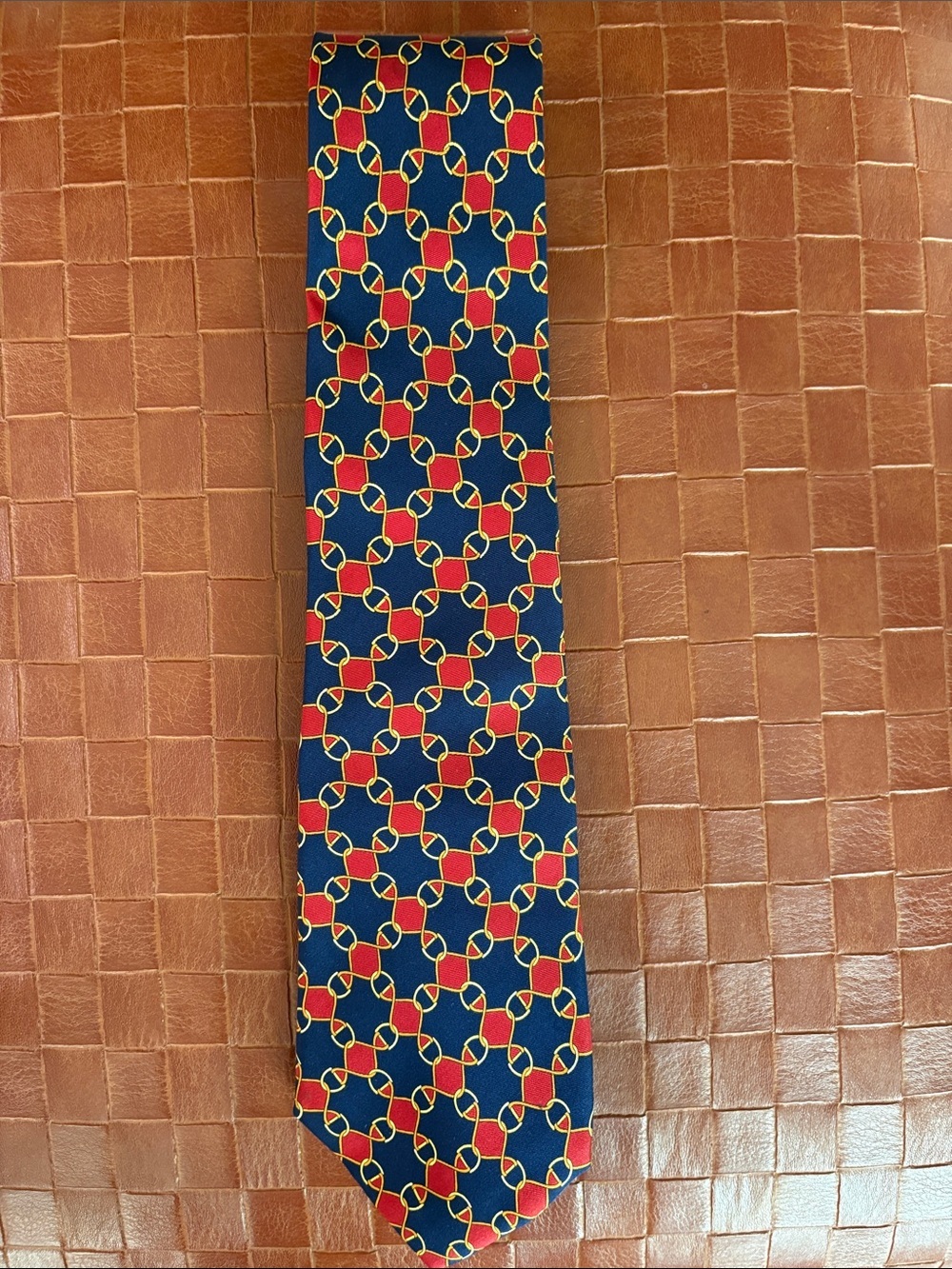 Burberry Geometric Navy & Red 100% Silk Tie—FABULOUS!!  Like New Condition!
